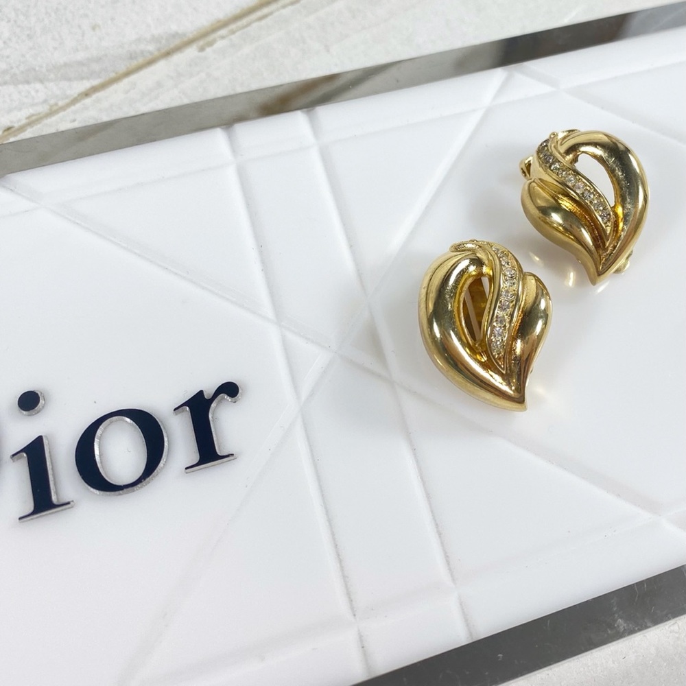 Christian Dior Gold Plated & Crystal Clip-On Earrings - Picture 5 of 6